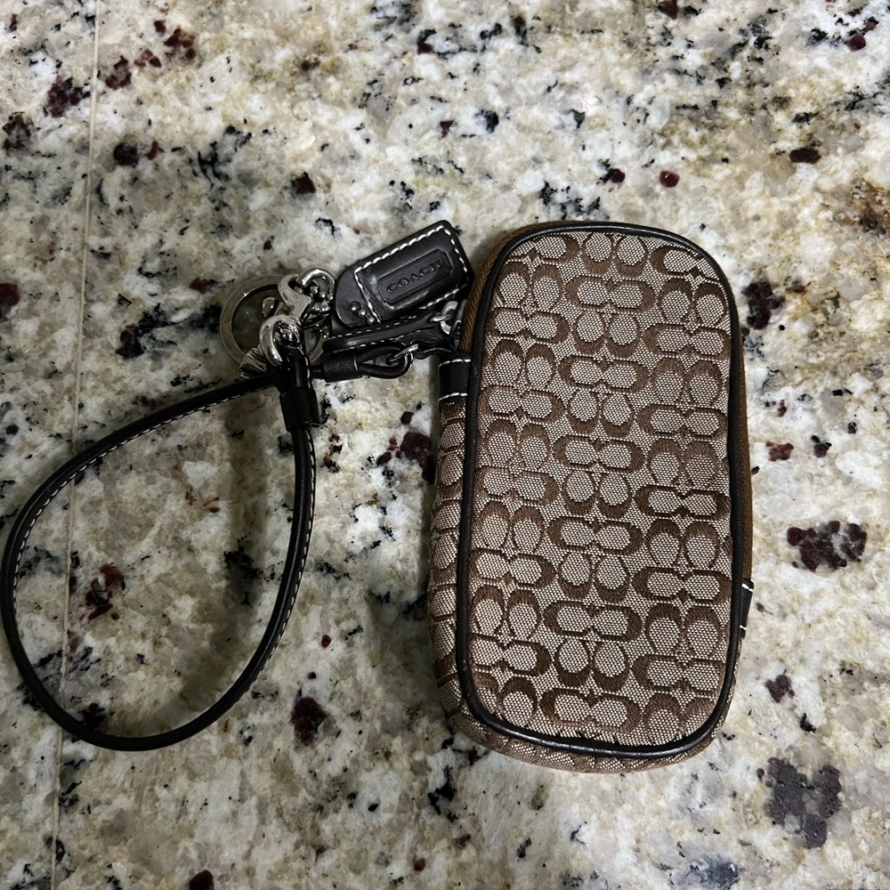 Coach Brown Monogram Wristlet